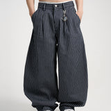SMART HOOK WIDE LEG KHAKI PANTS [KC GIFT] - STRIPED BLUE