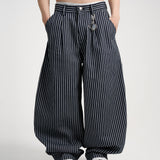 SMART HOOK WIDE LEG KHAKI PANTS [KC GIFT] - STRIPED LIGHT BLUE